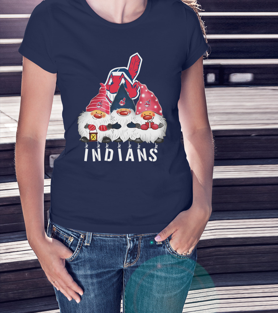 Cleveland Indians Merry Christmas Happy Holidays Gnomes Chief Wahoo T-Shirt