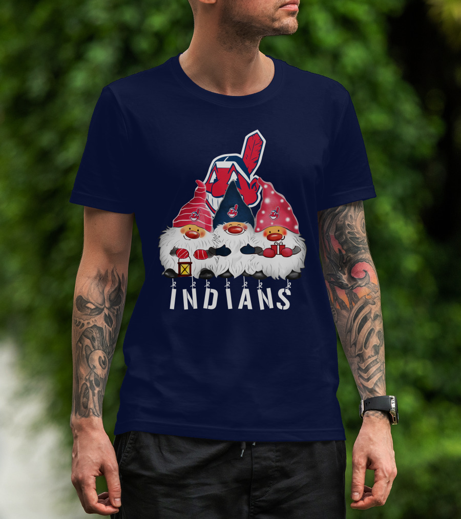 Cleveland Indians Merry Christmas Happy Holidays Gnomes Chief Wahoo T-Shirt