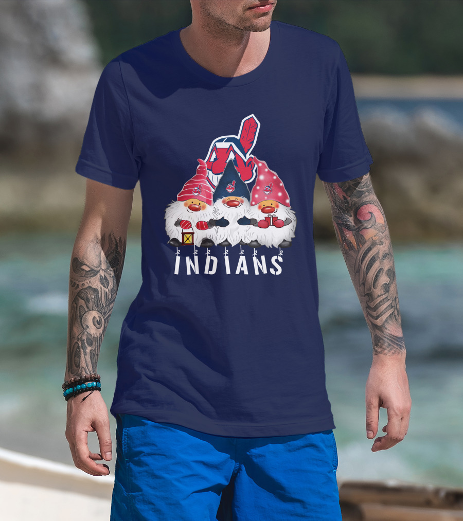 Cleveland Indians Merry Christmas Happy Holidays Gnomes Chief Wahoo T-Shirt