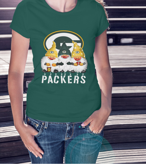 Green Bay Packers Gnomes Merry Christmas Happy Holidays T-Shirt
