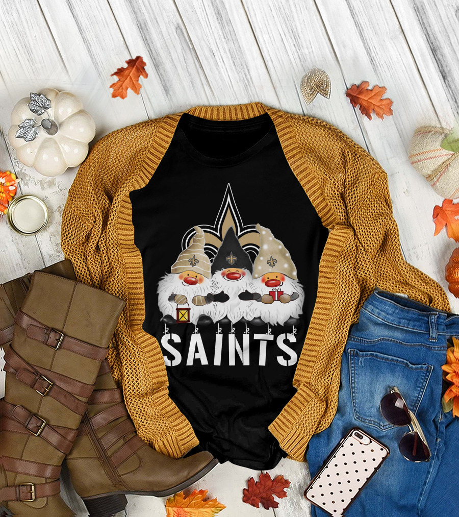New Orleans Saints Merry Christmas Happy Holidays Gnomes Fleur-de-lis T-Shirt