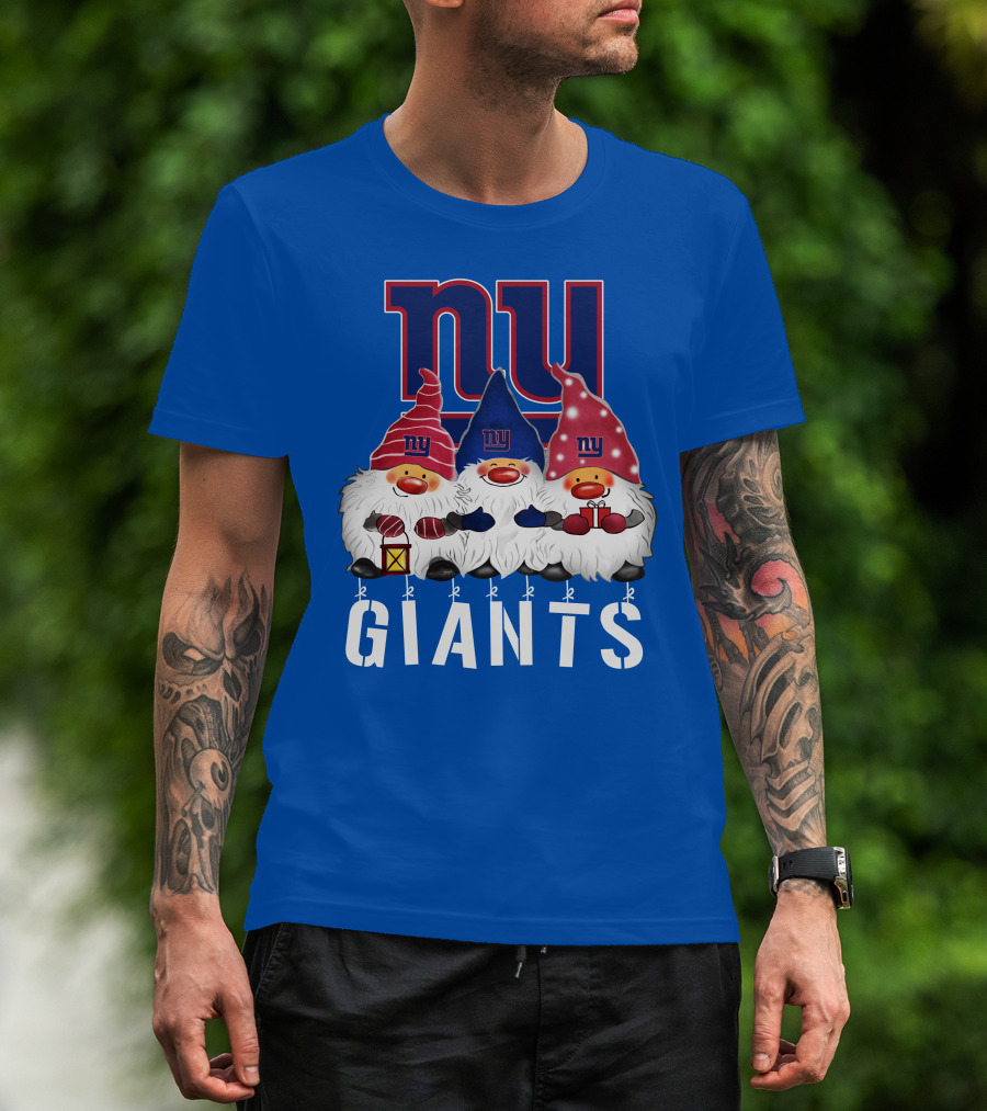 New York Giants Merry Christmas Happy Holidays Gnomes T-Shirt