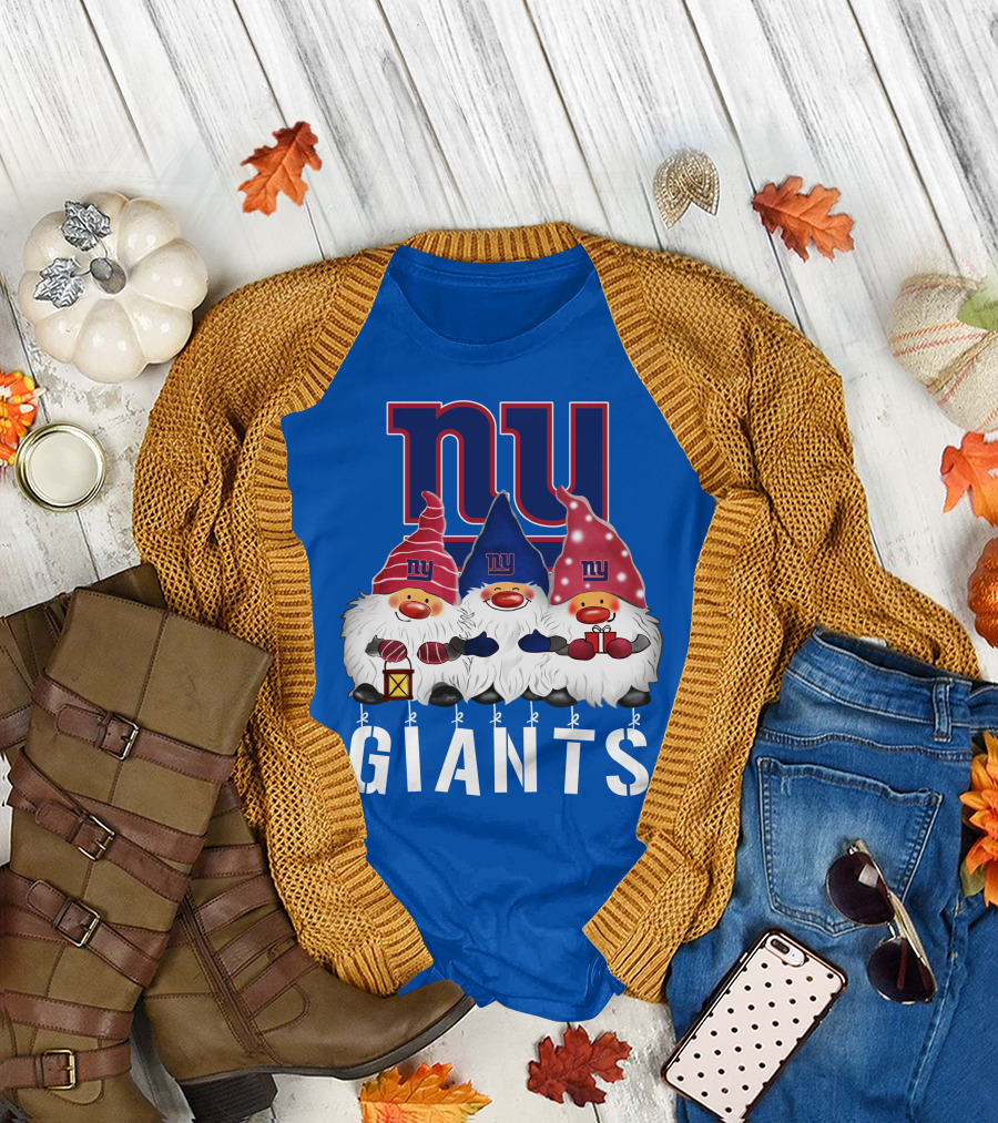 New York Giants Merry Christmas Happy Holidays Gnomes T-Shirt