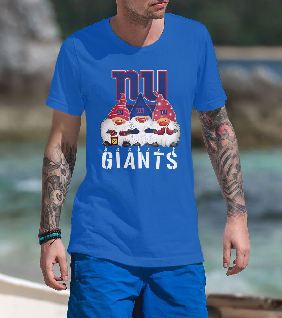 New York Giants Merry Christmas Happy Holidays Gnomes T-Shirt