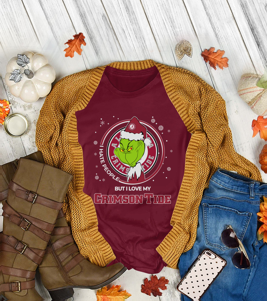 Christmas Grinch Santa I Hate People But I Love My Alabama Crimson Tide T-Shirt