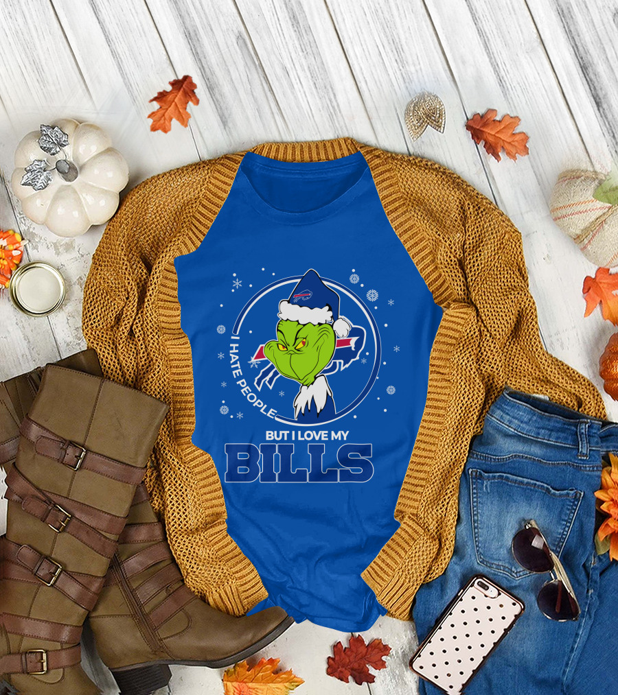 Grinch Christmas I Hate People But I Love My Buffalo Bills T-Shirt