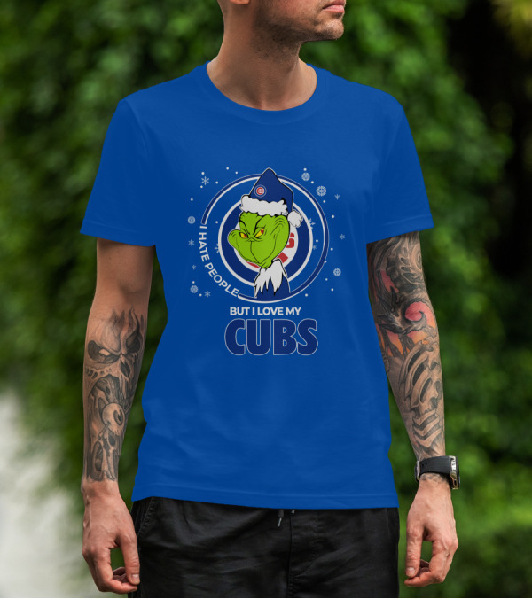 Grinch Christmas Santa I Hate People But I Love My Cubs T-Shirt