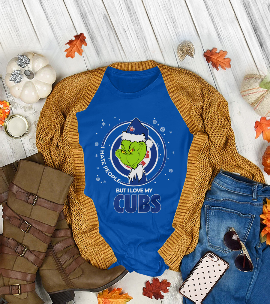 Grinch Christmas Santa I Hate People But I Love My Cubs T-Shirt