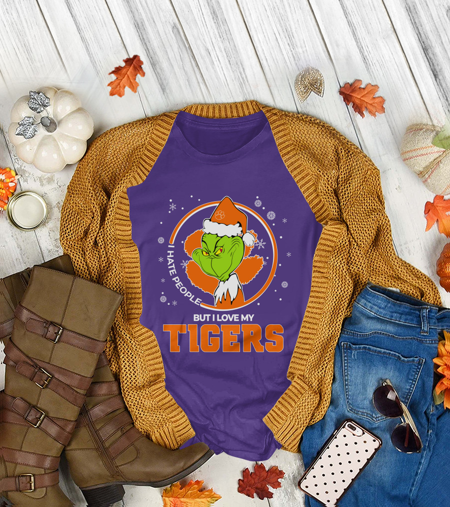 Christmas Grinch Santa I Hate People But I Love My Tigers T-Shirt