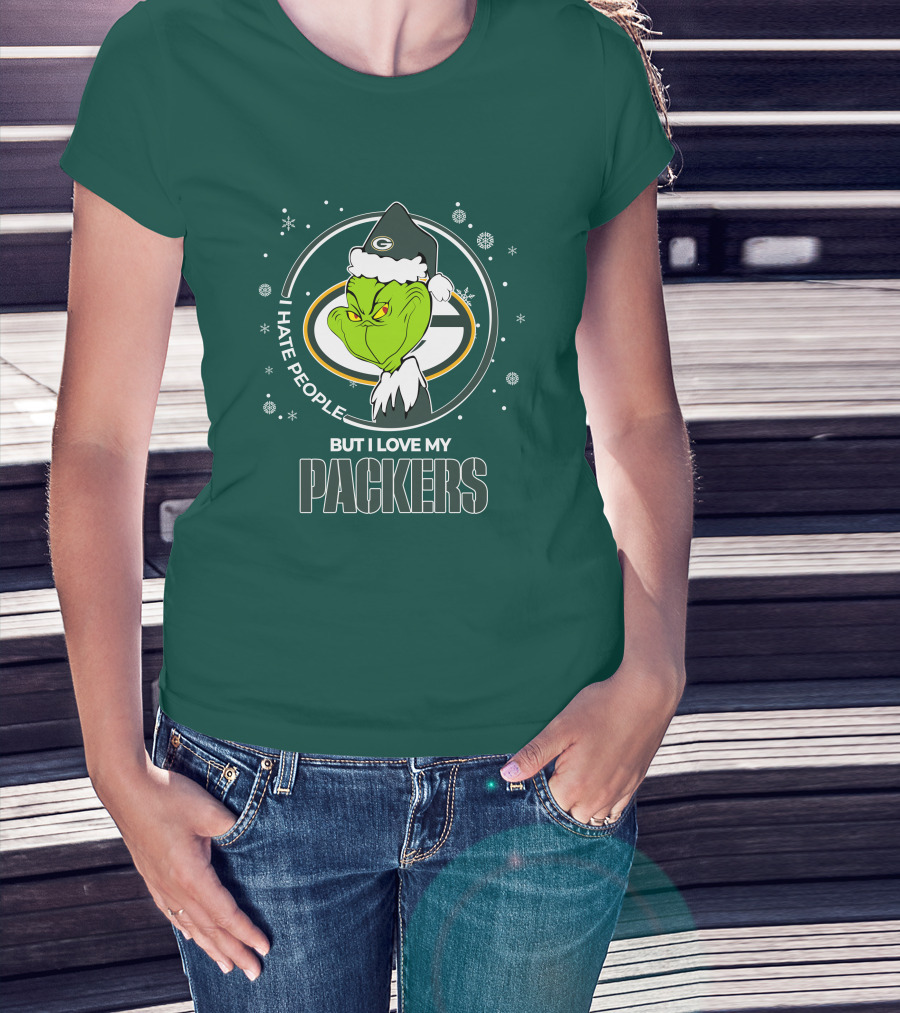 Christmas Grinch Santa I Hate People But I Love My Packers T-Shirt