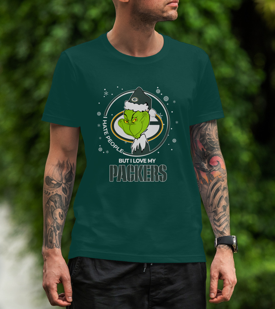 Christmas Grinch Santa I Hate People But I Love My Packers T-Shirt