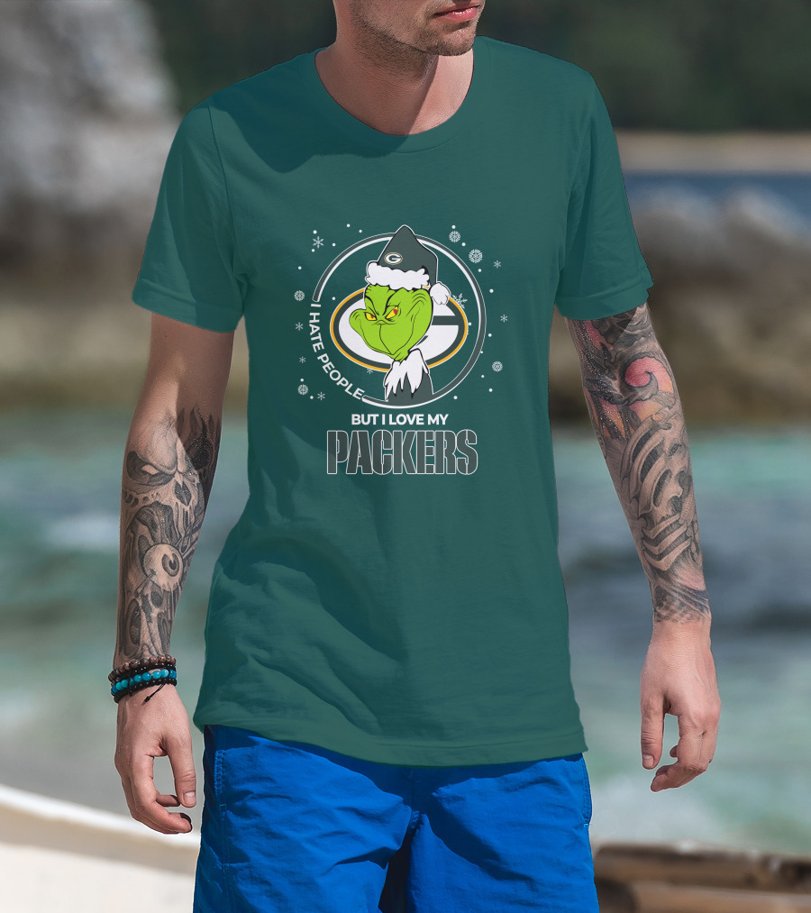 Christmas Grinch Santa I Hate People But I Love My Packers T-Shirt