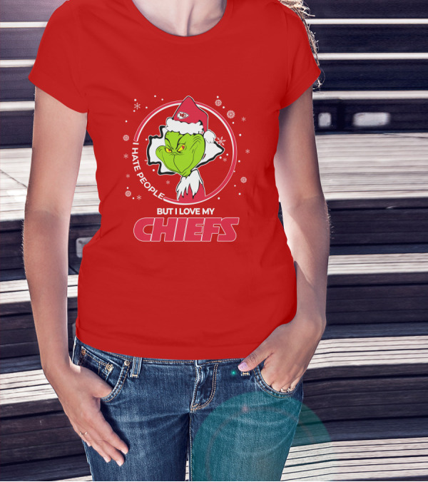Christmas Grinch Santa I Hate People But I Love My Chiefs T-Shirt