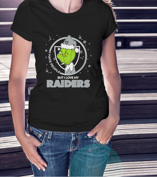 Christmas Grinch Santa I Hate People But I Love My Raiders T-Shirt