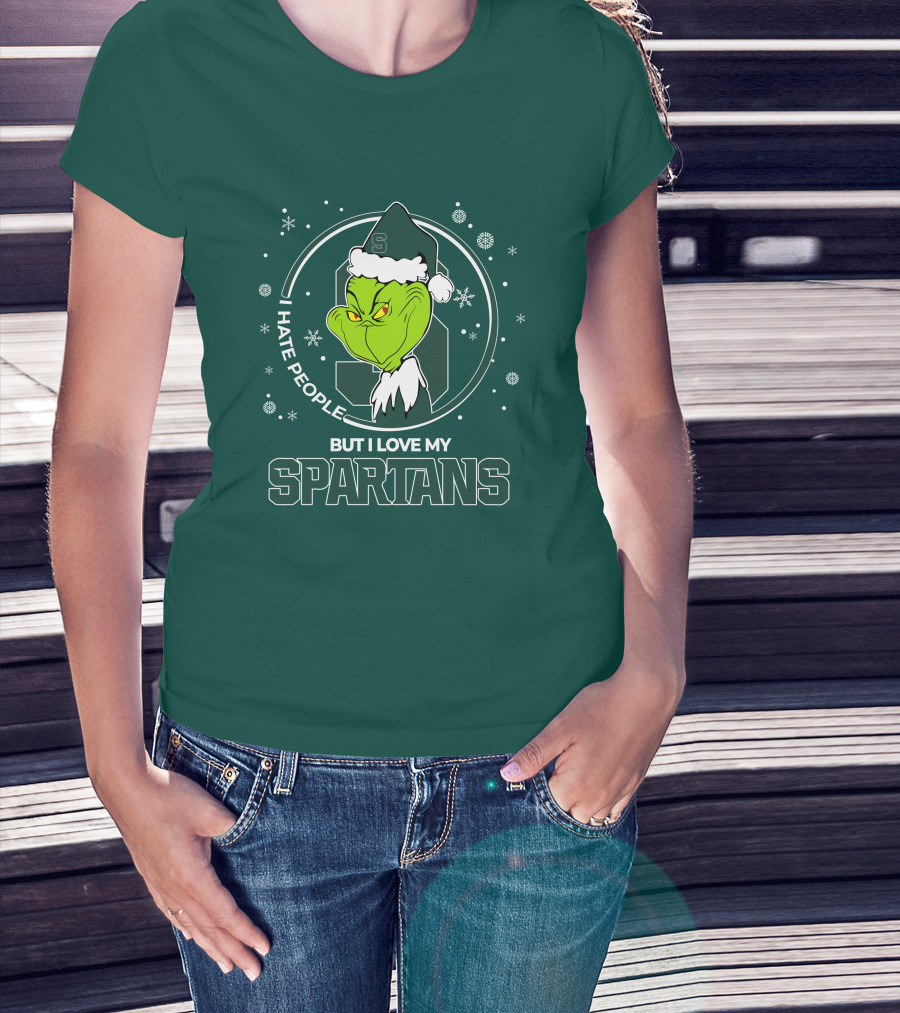 Christmas Grinch Santa I Hate People But I Love My Spartans T-Shirt