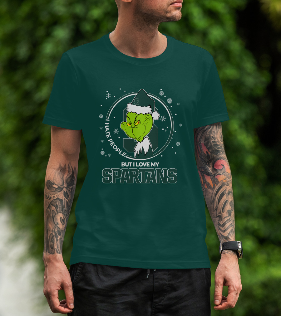 Christmas Grinch Santa I Hate People But I Love My Spartans T-Shirt