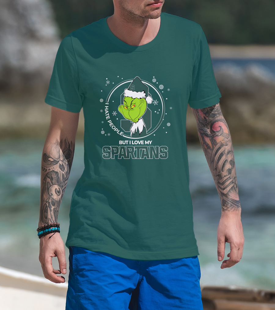 Christmas Grinch Santa I Hate People But I Love My Spartans T-Shirt