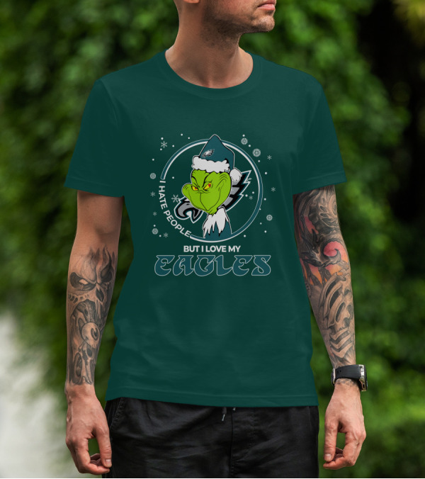 Christmas Grinch Santa I Hate People But I Love My Eagles Philadelphia T-Shirt
