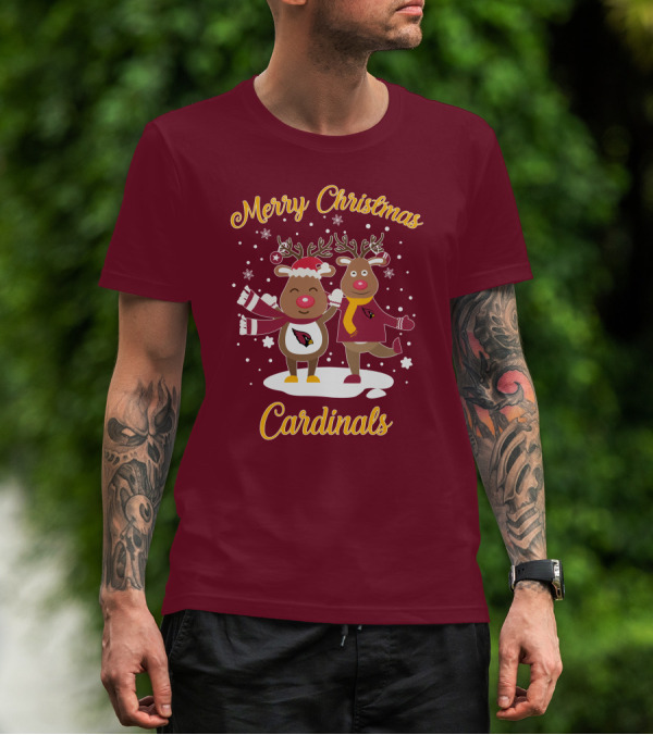Merry Christmas Cardinals Reindeer Funny Christmas T-Shirt
