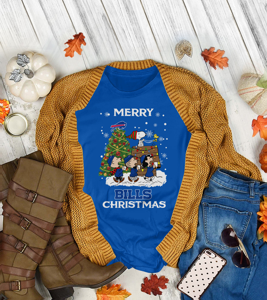 Merry Buffalo Bills Christmas Peanut Tree Celebration T-Shirt