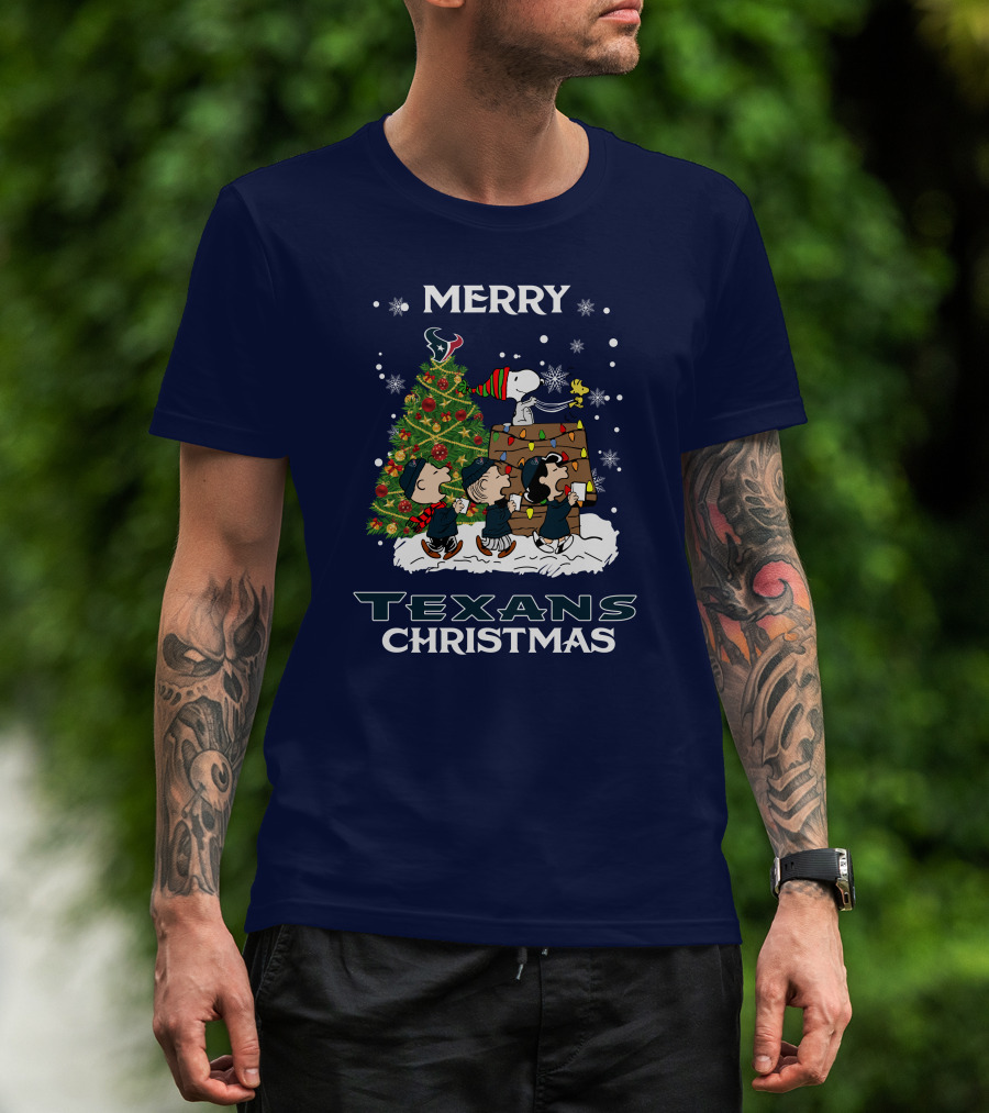 Merry Texans Christmas Peanuts Tree With Snoopy And Houston T-Shirt