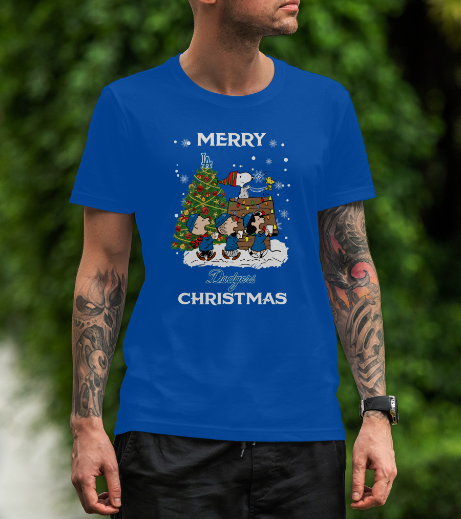 Merry Dodgers Christmas Peanuts Los Angeles Tree T-Shirt
