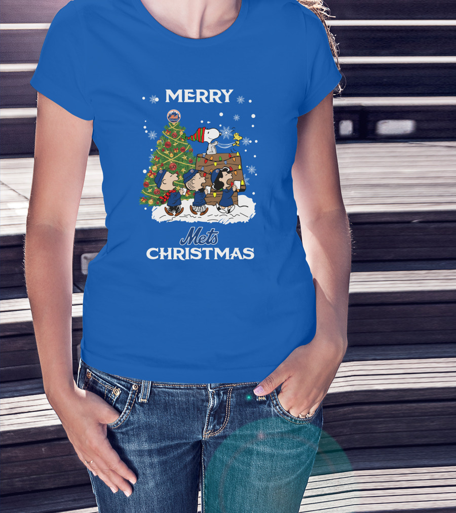 Merry Mets Christmas New York Mets Peanuts Tree Snoopy Woodstock T-Shirt