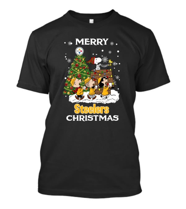 Merry Steelers Christmas Peanuts Tree Snoopy And Friends T-Shirt