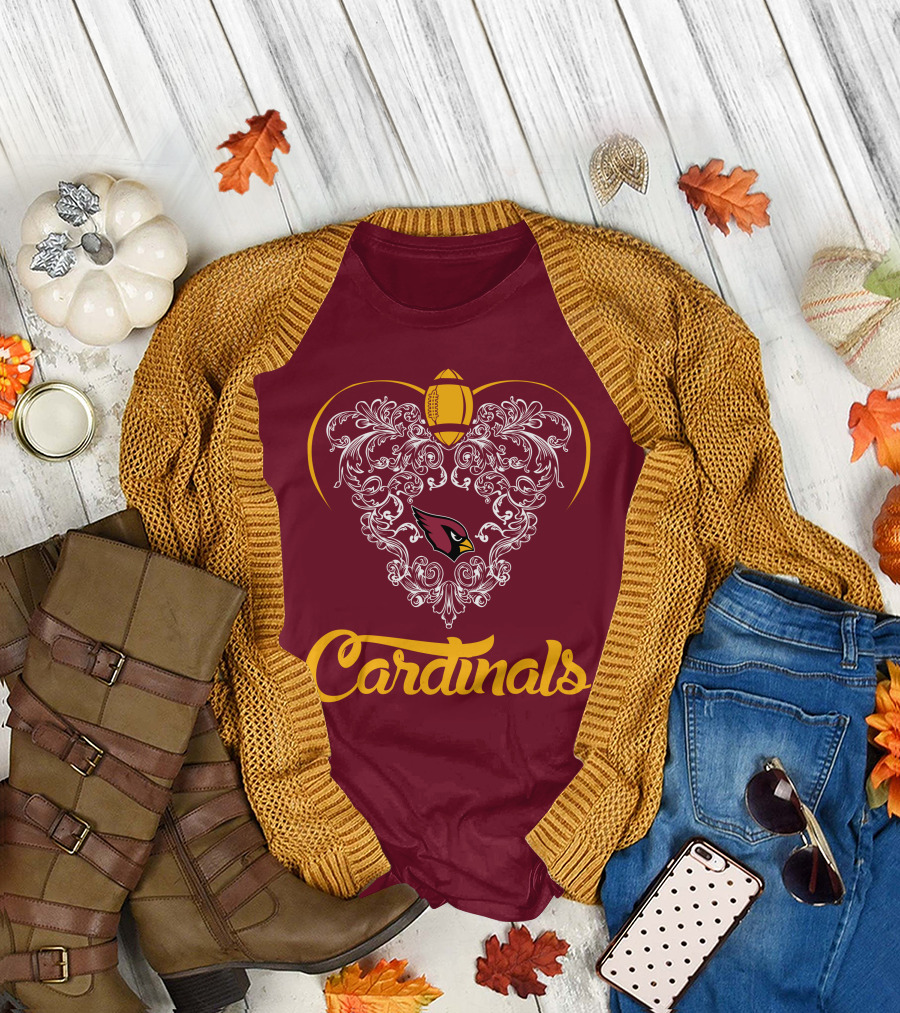 Cardinals Heart with Football and Arizona T-Shirt