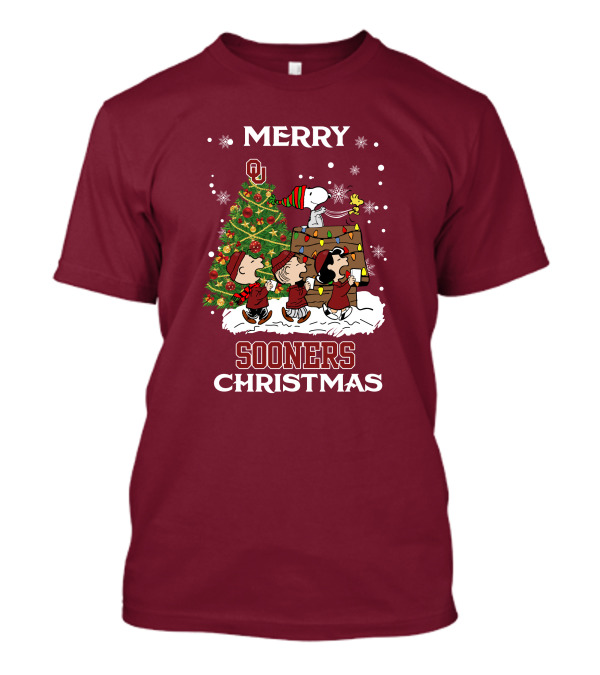Merry Christmas Snoopy Oklahoma Sooners Christmas Tree Peanuts T-Shirt