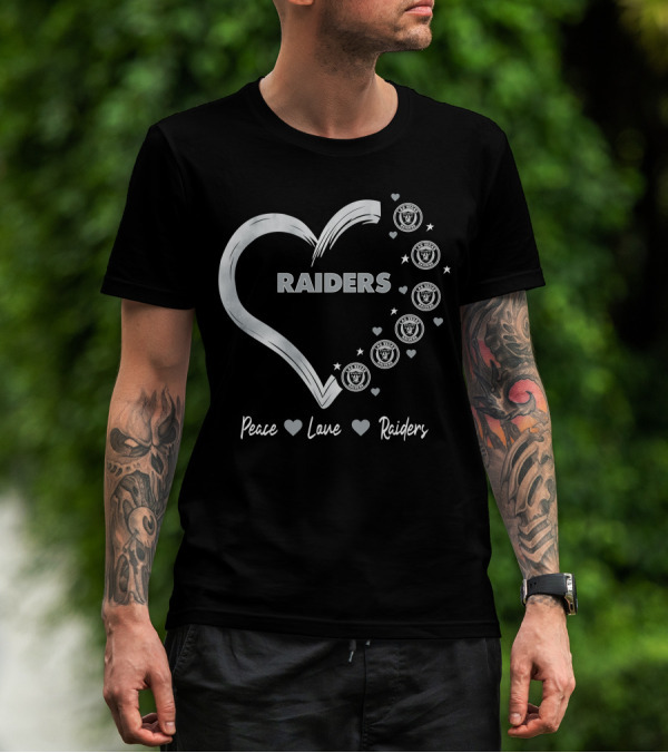 Peace Love Raiders Heart Las Vegas Raiders T-Shirt
