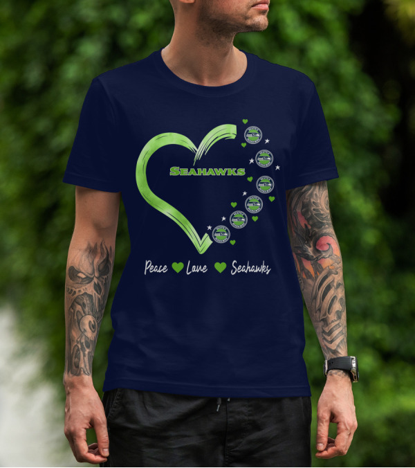 Peace Love Seahawks Seattle Seahawks Hearts T-Shirt
