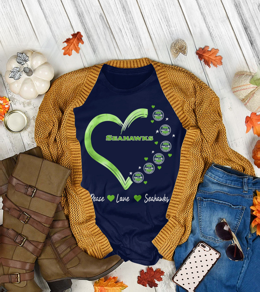 Peace Love Seahawks Seattle Seahawks Hearts T-Shirt