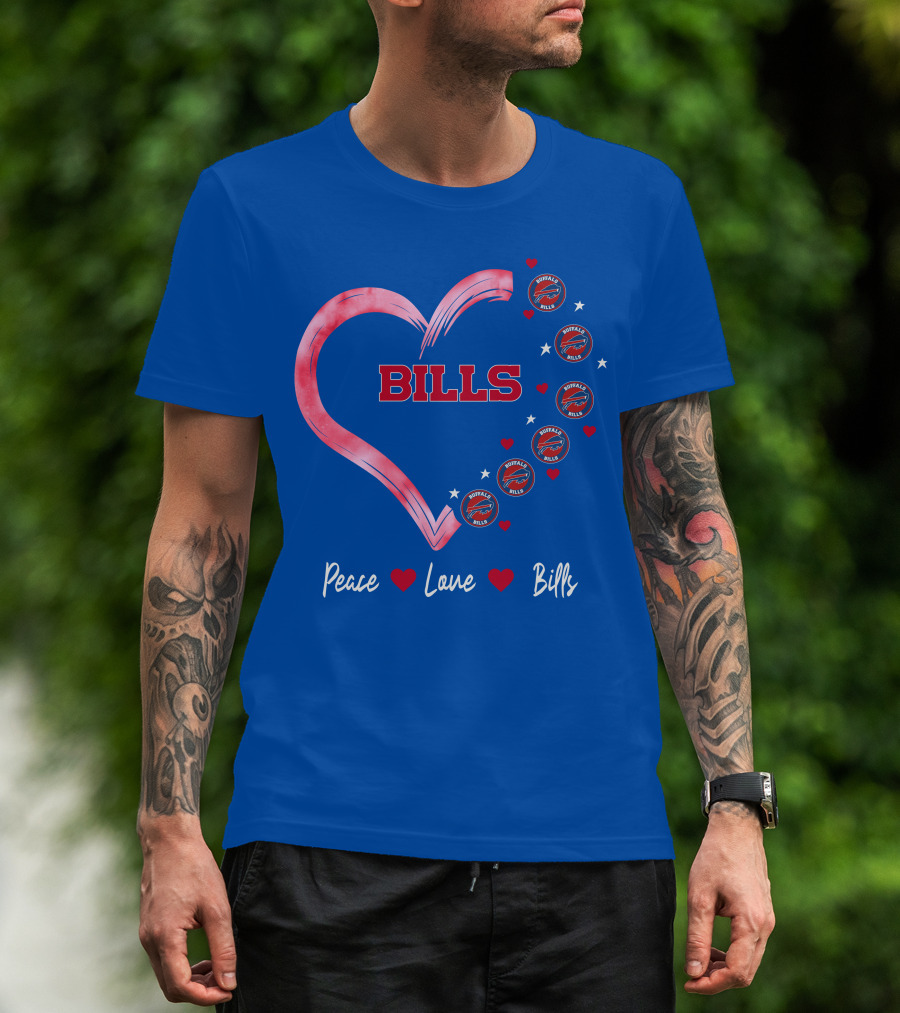 Peace Love Bills Heart Logo Buffalo Bills T-Shirt