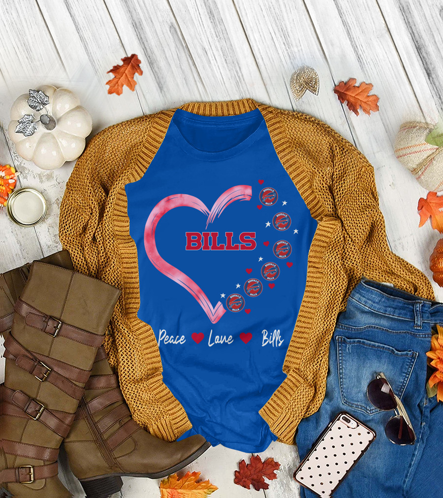 Peace Love Bills Heart Logo Buffalo Bills T-Shirt