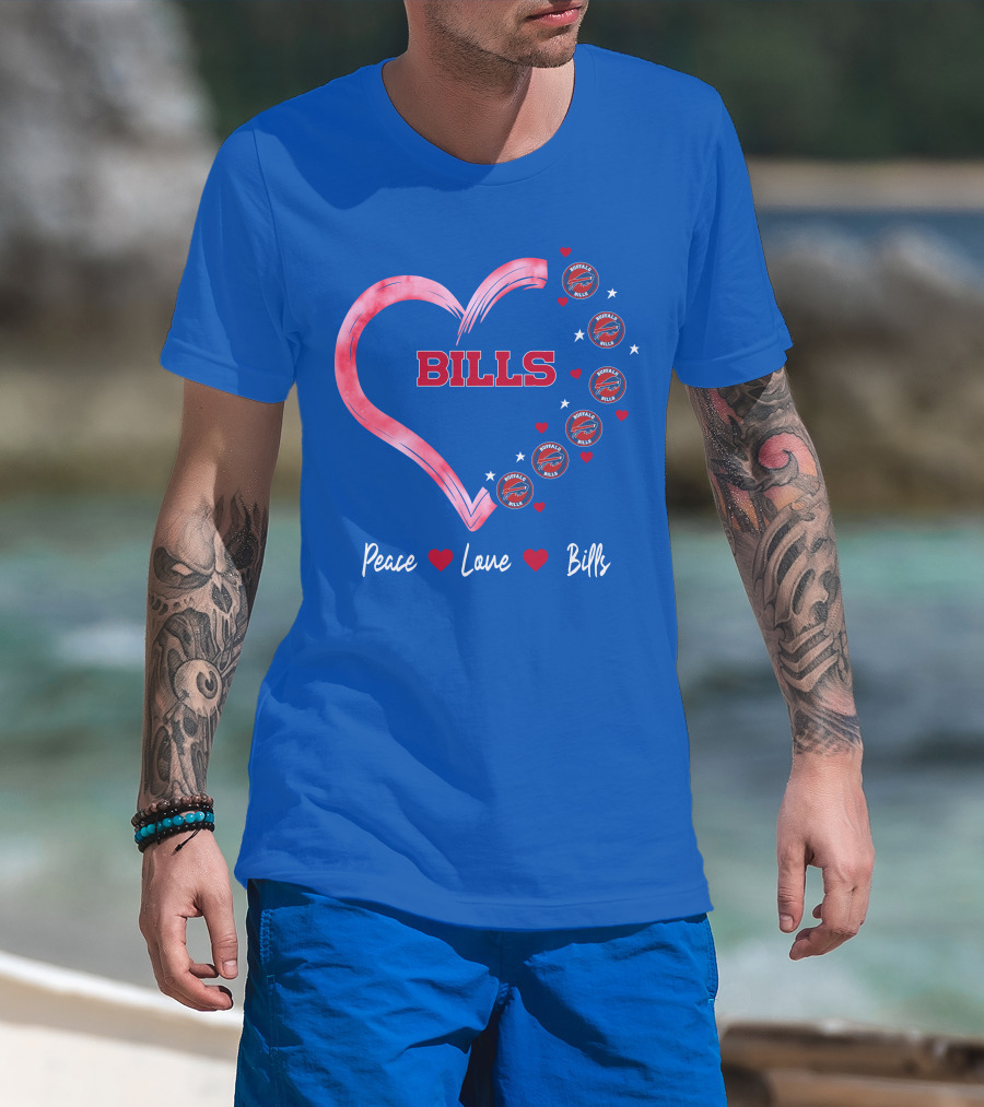 Peace Love Bills Heart Logo Buffalo Bills T-Shirt