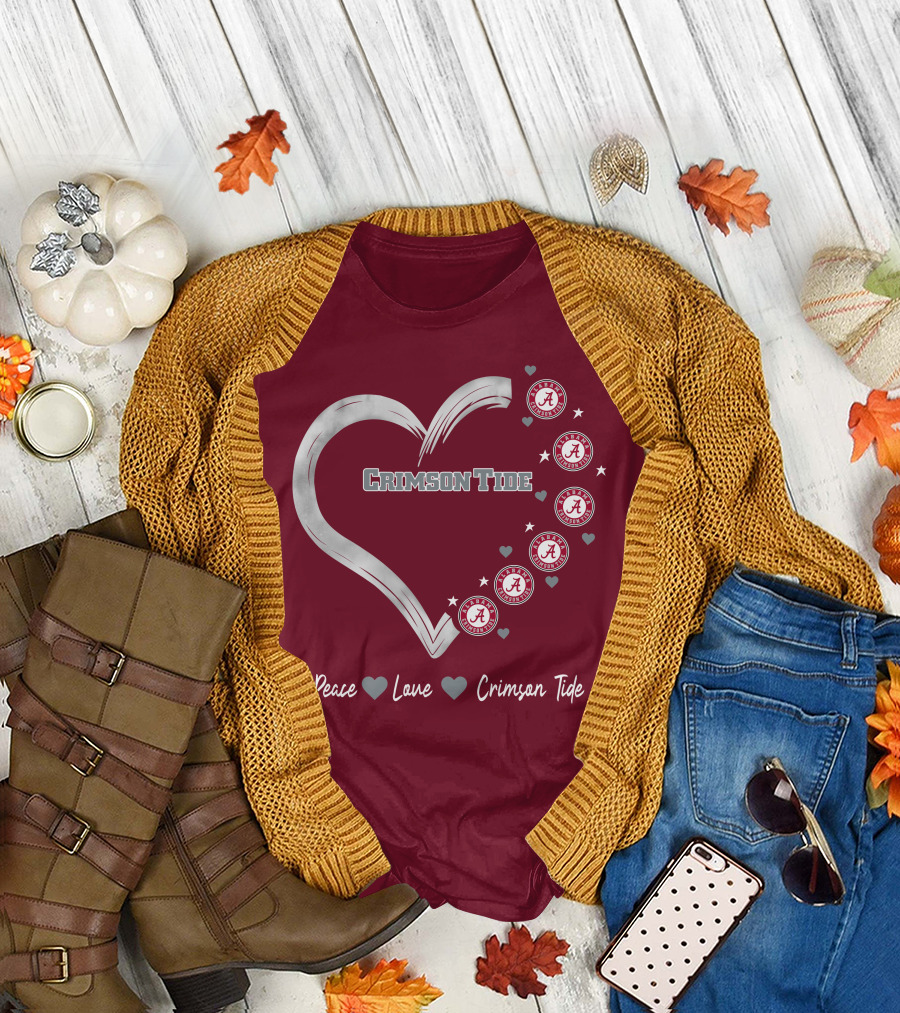 Peace Love Heart Alabama Crimson Tide T-Shirt
