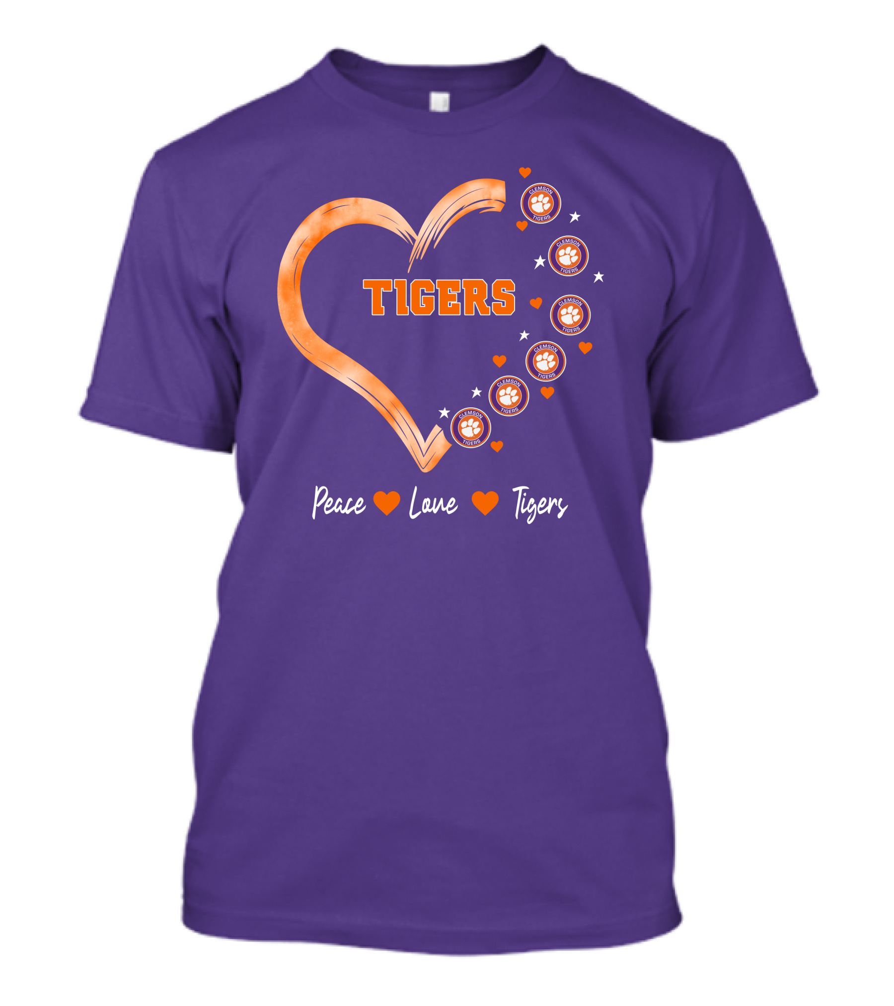 Peace Love Clemson Football Tigers Heart Paw Prints T-Shirt