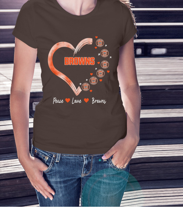 Peace Love Heart Browns Cleveland Browns T-Shirt