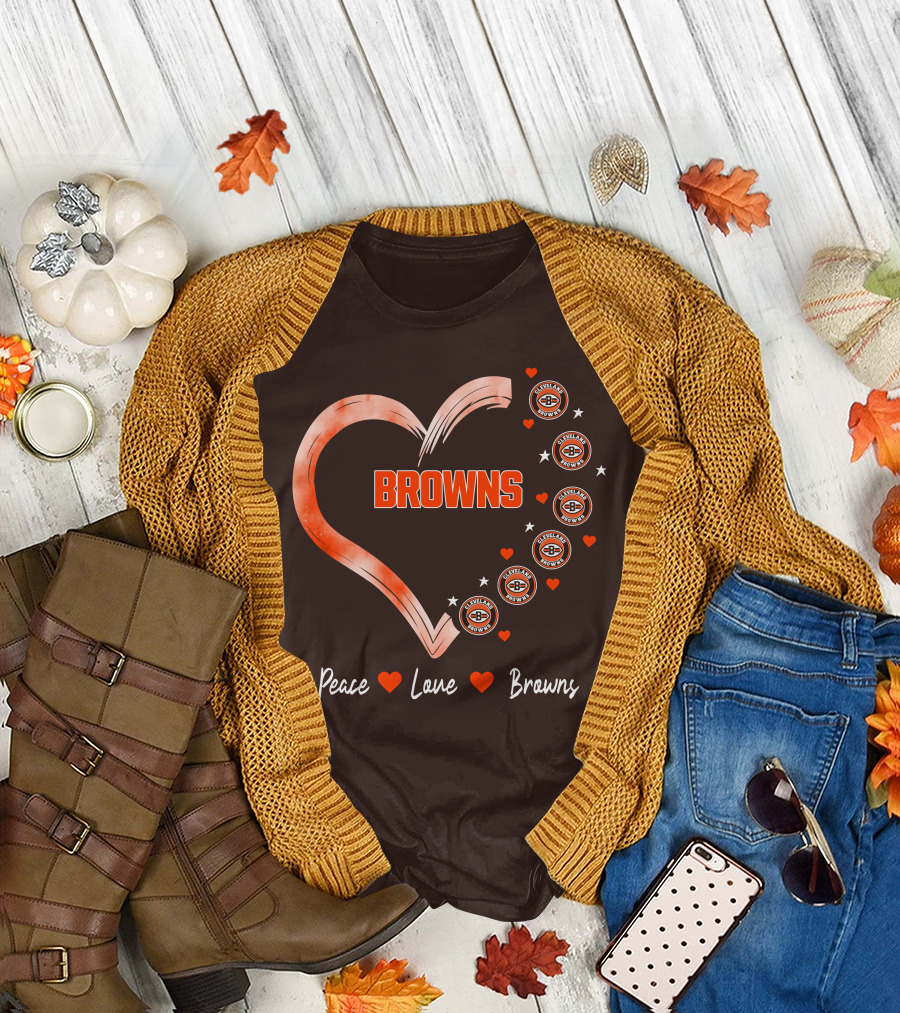 Peace Love Heart Browns Cleveland Browns T-Shirt