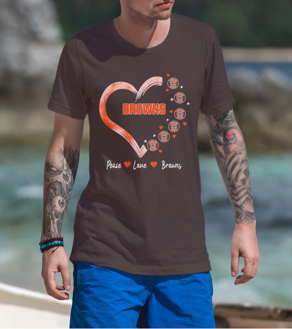 Peace Love Heart Browns Cleveland Browns T-Shirt