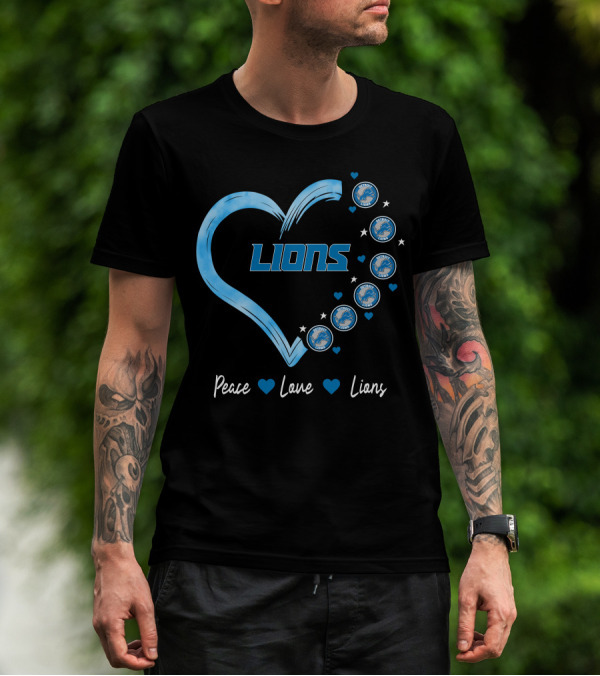 Peace Love Detroit Lions Retro Heart Fan Emblem T-Shirt