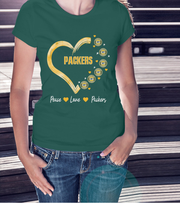 Peace Love Packers Green Bay Packers Heart T-Shirt