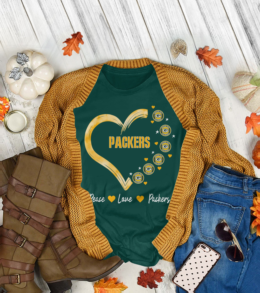 Peace Love Packers Green Bay Packers Heart T-Shirt