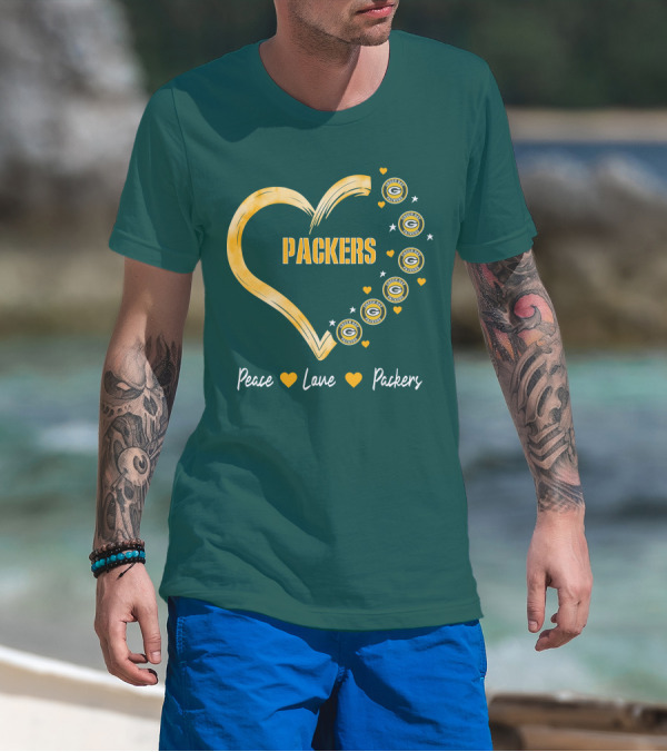Peace Love Packers Green Bay Packers Heart T-Shirt