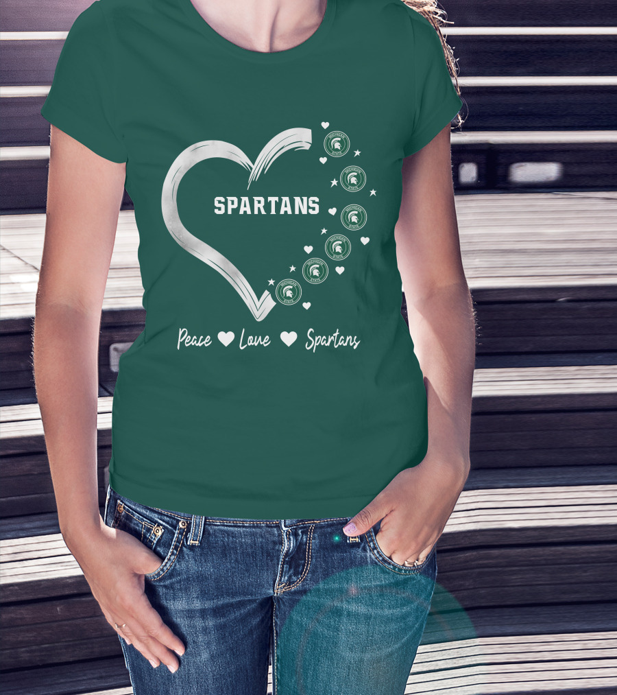 Peace Love Spartans Michigan State Spartans Heart T-Shirt