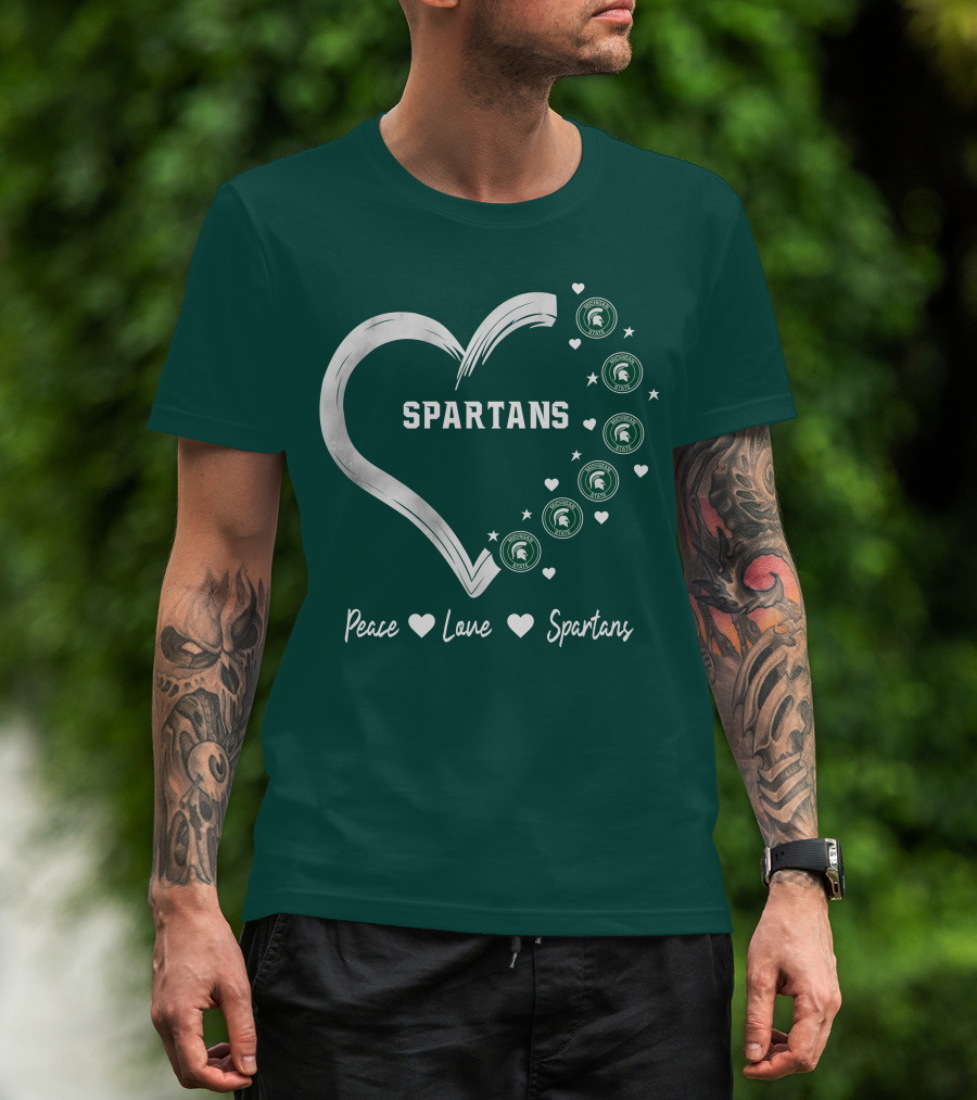 Peace Love Spartans Michigan State Spartans Heart T-Shirt