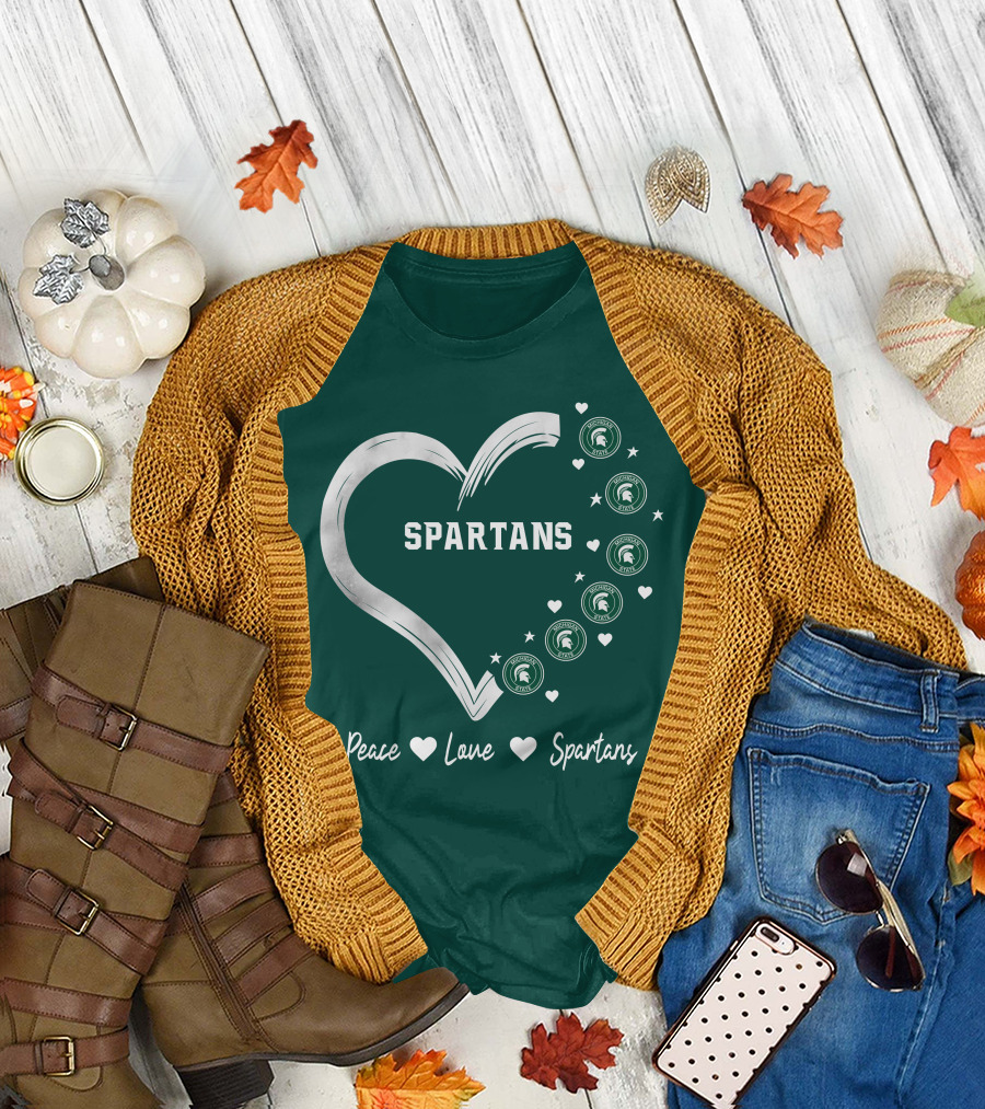Peace Love Spartans Michigan State Spartans Heart T-Shirt