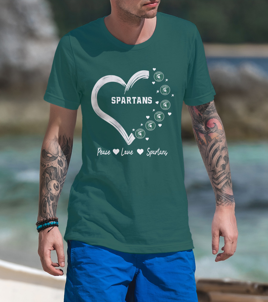 Peace Love Spartans Michigan State Spartans Heart T-Shirt
