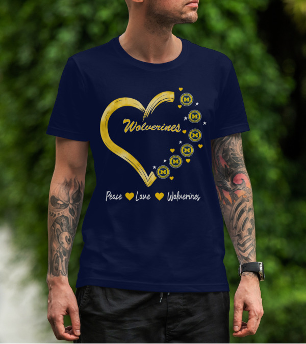 Peace Love Wolverines Heart M T-Shirt
